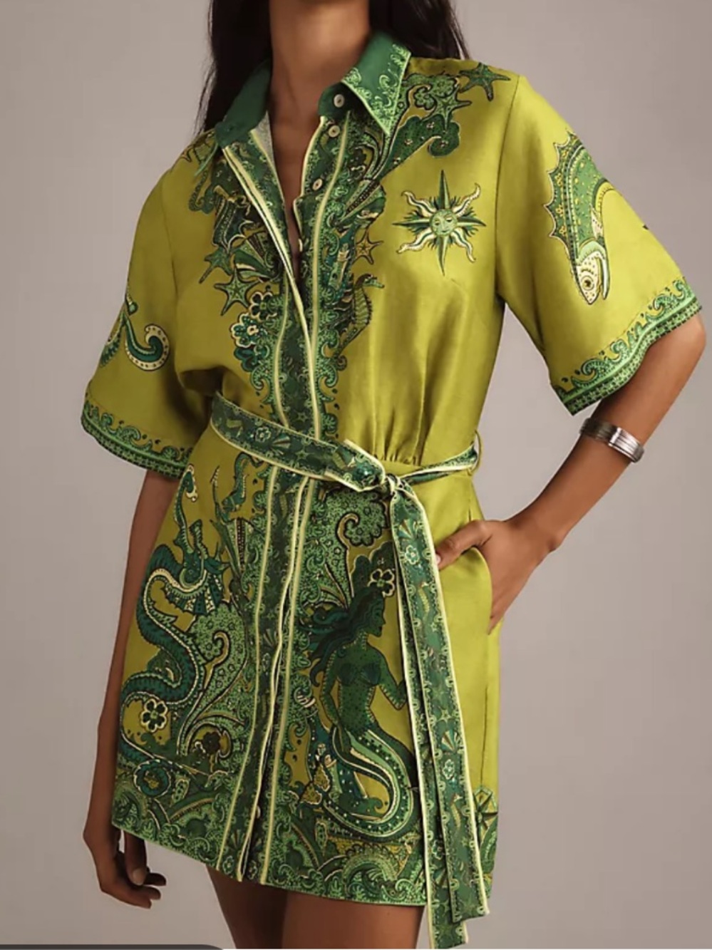 New! ALÉMAIS Solaris Style Short-Sleeve Printed Mini Dress Sz Small